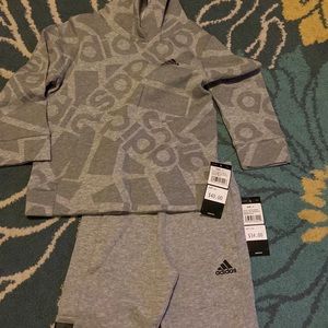 Adidas kids grey sweatpants set with pull over hoodie